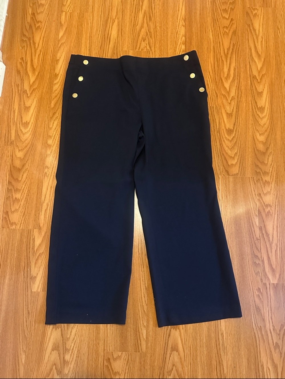 LOFT Black Wide Leg Pants with Gold Button Details